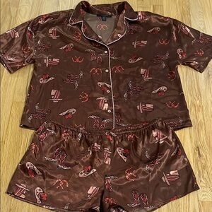Midnight Bakery Western Rodeo Pajama Short Set Sz L